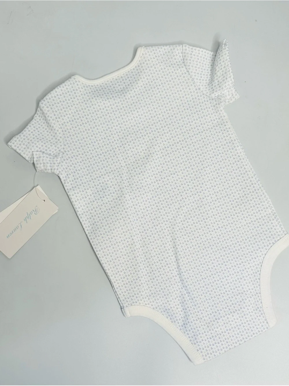 Ralph Lauren White Bodysuit with Light Blue Micro Dot Pattern